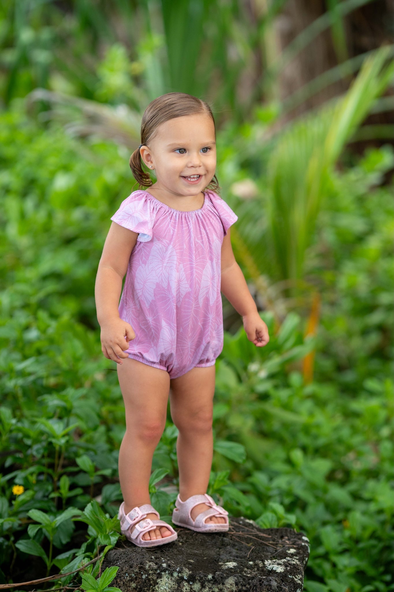 Pink Loʻi Kalo Bamboo Pua Flutter Bodysuit