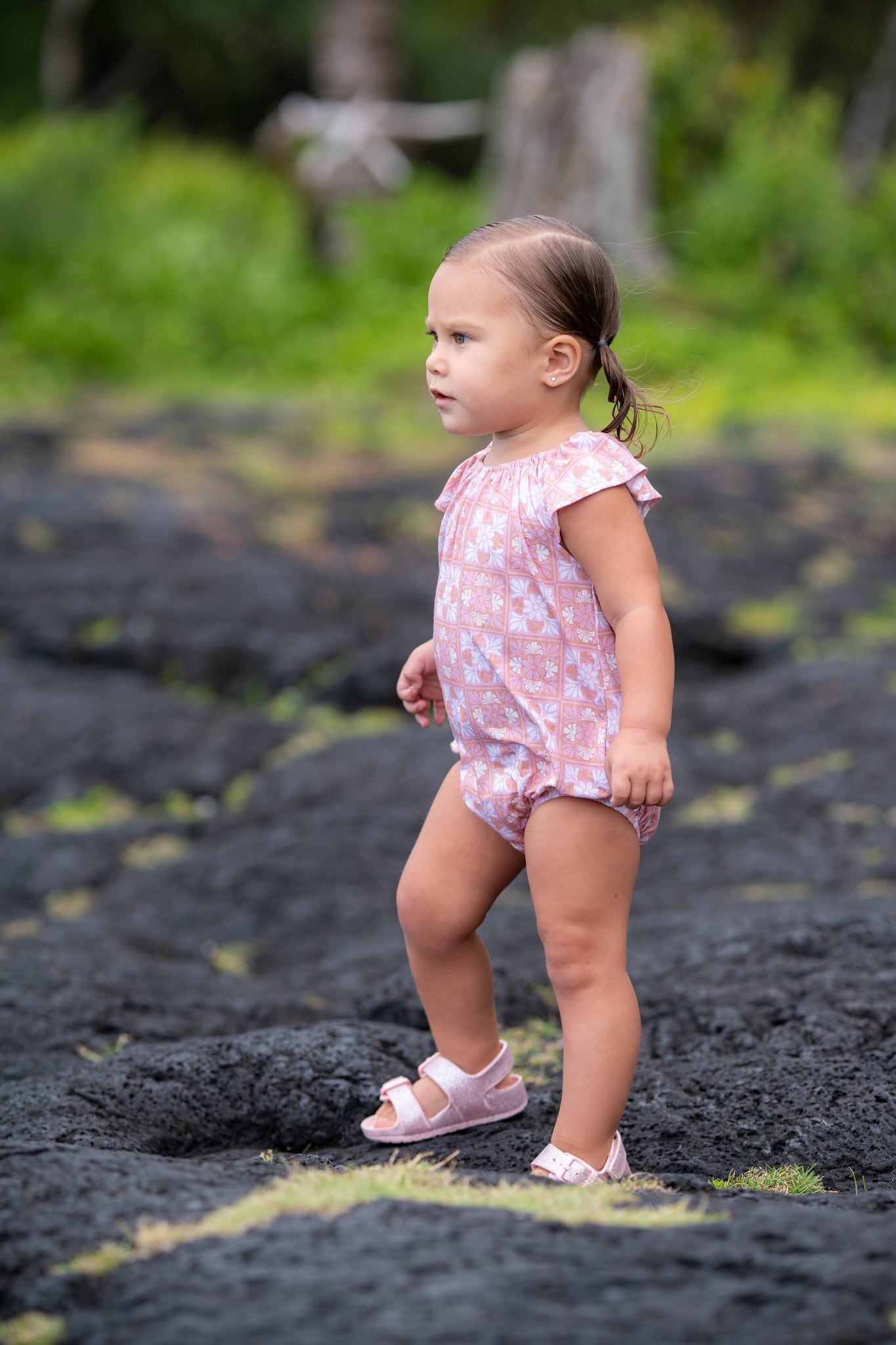 Pink Kuiki Naupaka Bamboo Pua Flutter Bodysuit