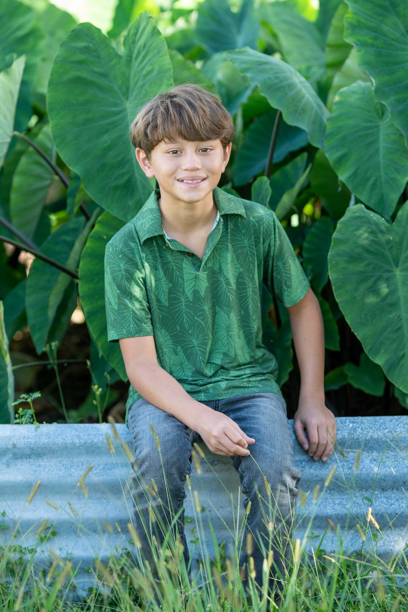 Green Loʻi Kalo Bamboo Kalei Athletic Polo