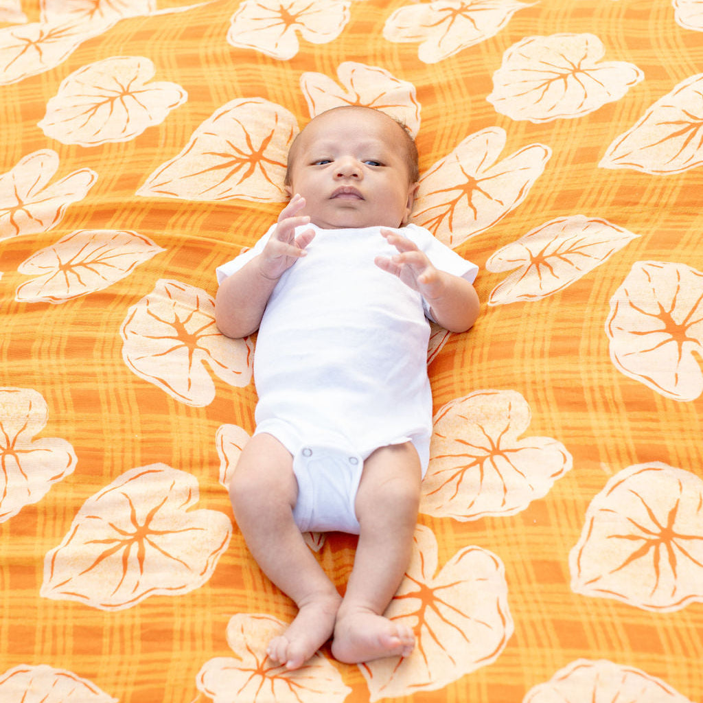 Orange Palaka Kapa Moe - Hawaiian Bamboo Swaddle