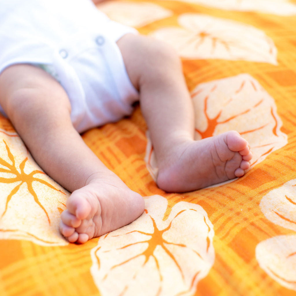 Orange Palaka Kapa Moe - Hawaiian Bamboo Swaddle