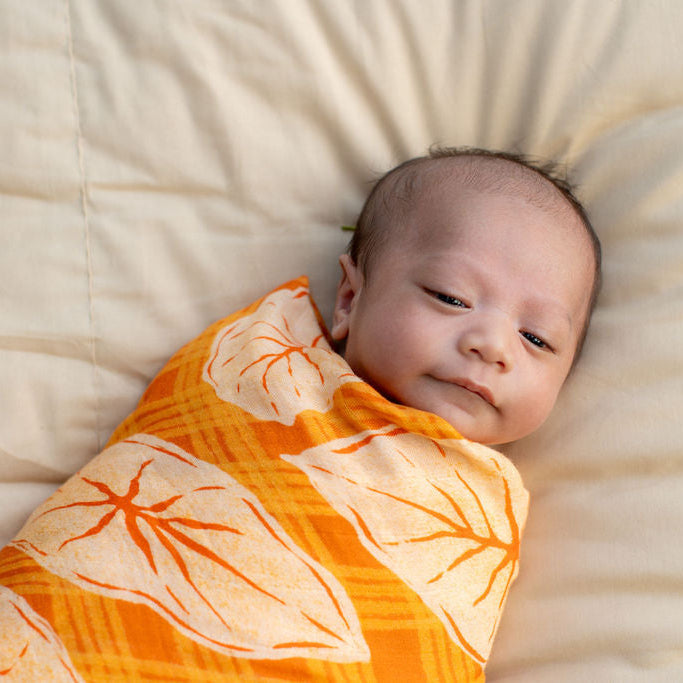Orange Palaka Kapa Moe - Hawaiian Bamboo Swaddle