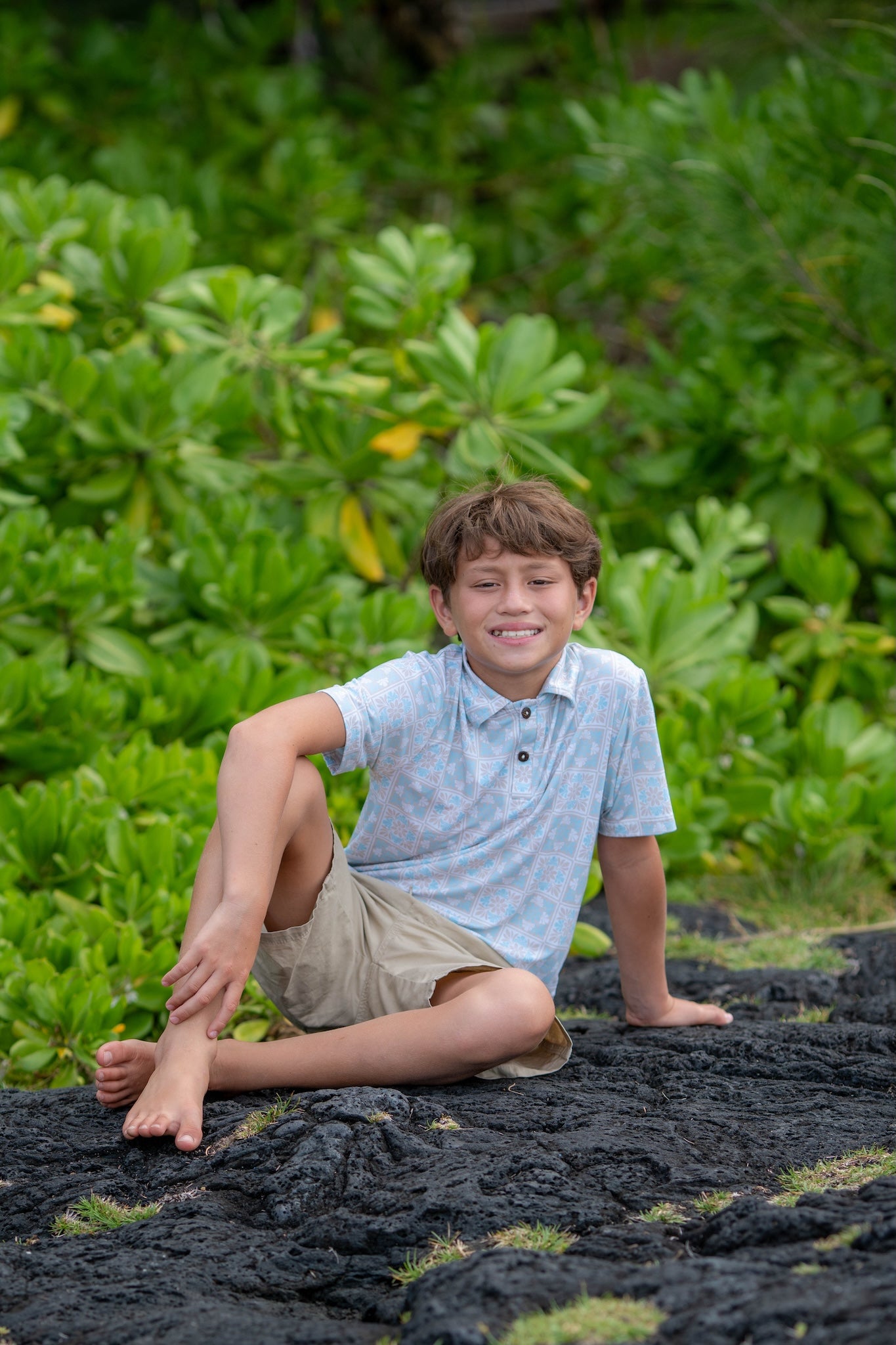 Blue Kuiki Naupaka Bamboo Kalei Athletic Polo