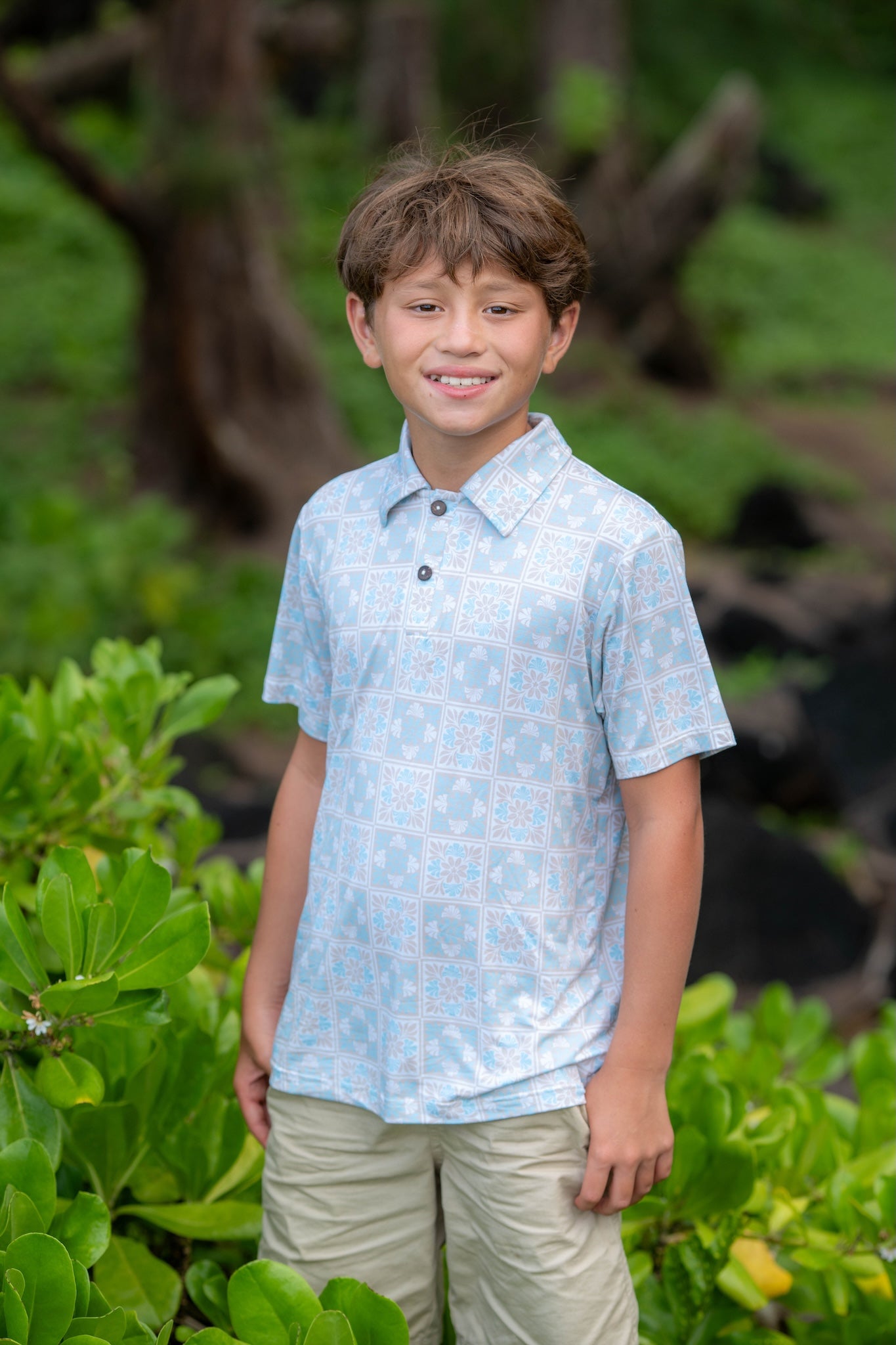 Blue Kuiki Naupaka Bamboo Kalei Athletic Polo