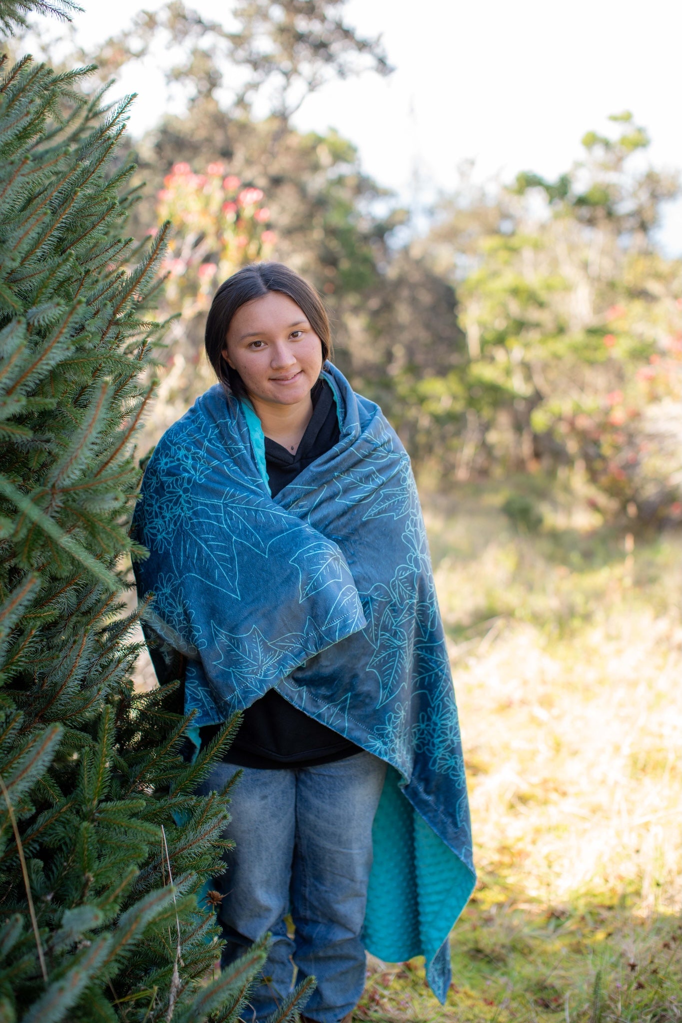 Blue Pua Kukui Minky Blanket