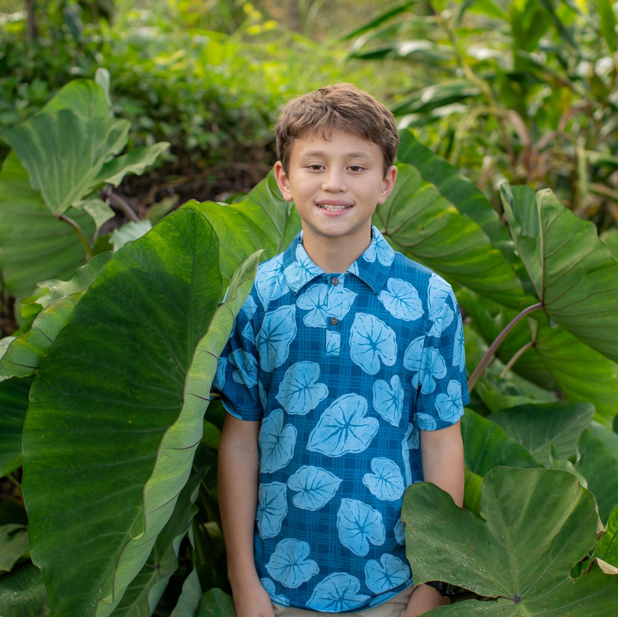 Blue Palaka Kalo Bamboo Kalei Athletic Polo