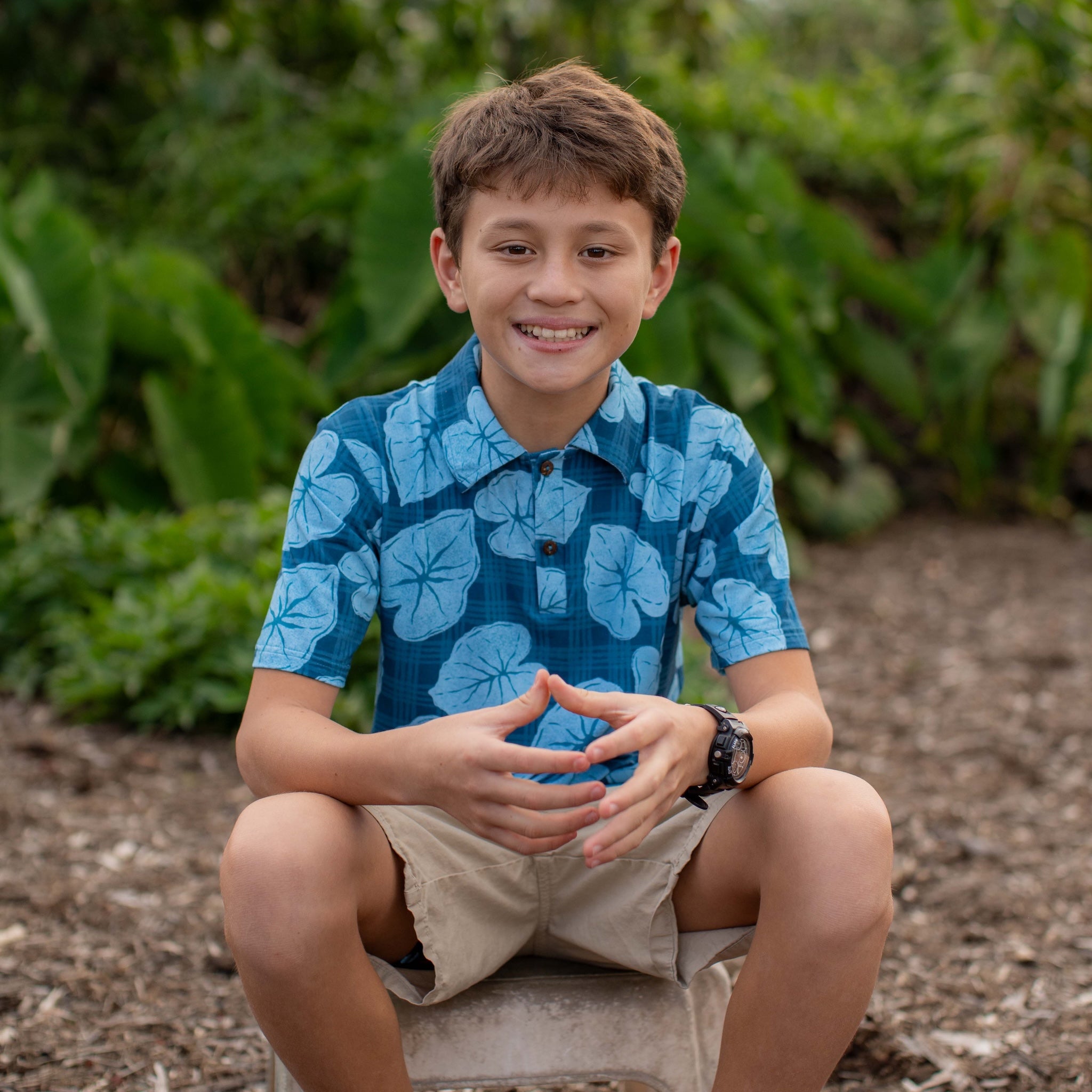 Blue Palaka Kalo Bamboo Kalei Athletic Polo