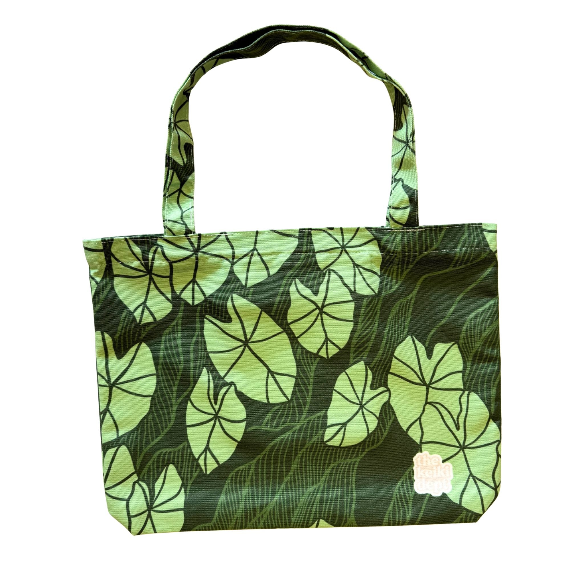 Green Mauka Kalo Canvas Zipper Tote Bag