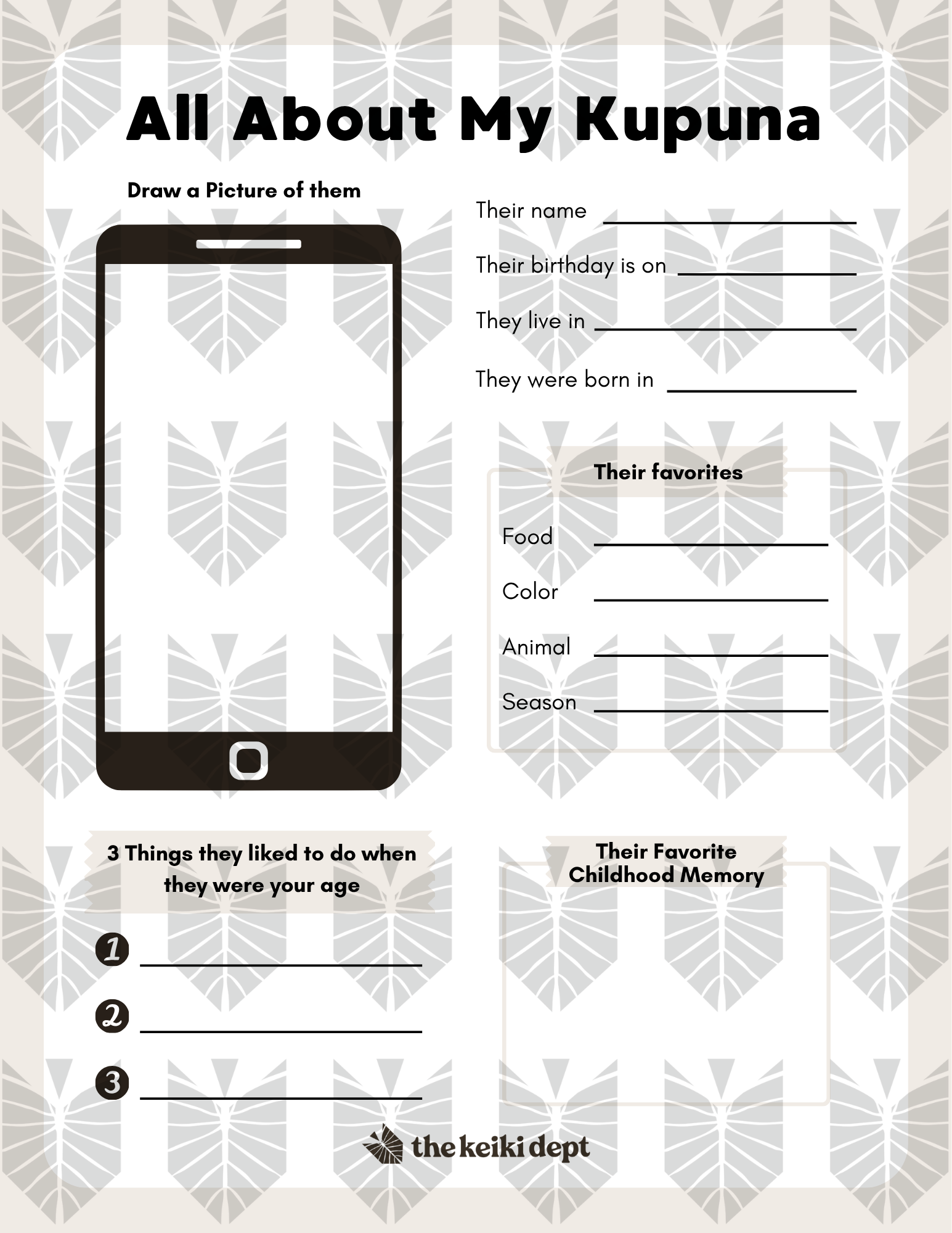 Free All About My Kupuna — Grandparent Drawing & Fill-In Printable, Ages 4–6 (Digital Download) (Copy)
