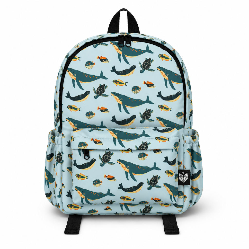 hawaiian print mini backpacks Backpack - Ocean Friends Strong Popular Fishing Gear based artist Kelsie Dayna COINS Color:Light Army