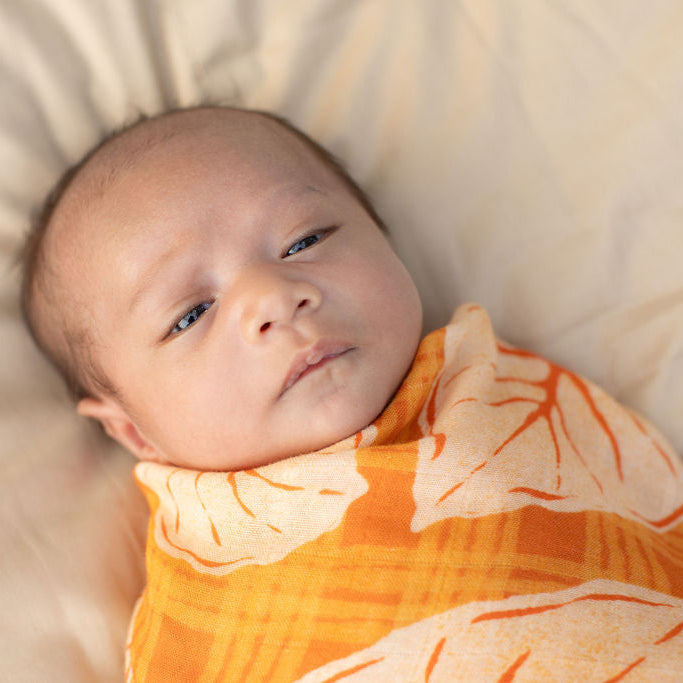 Orange Palaka Kapa Moe - Hawaiian Bamboo Swaddle