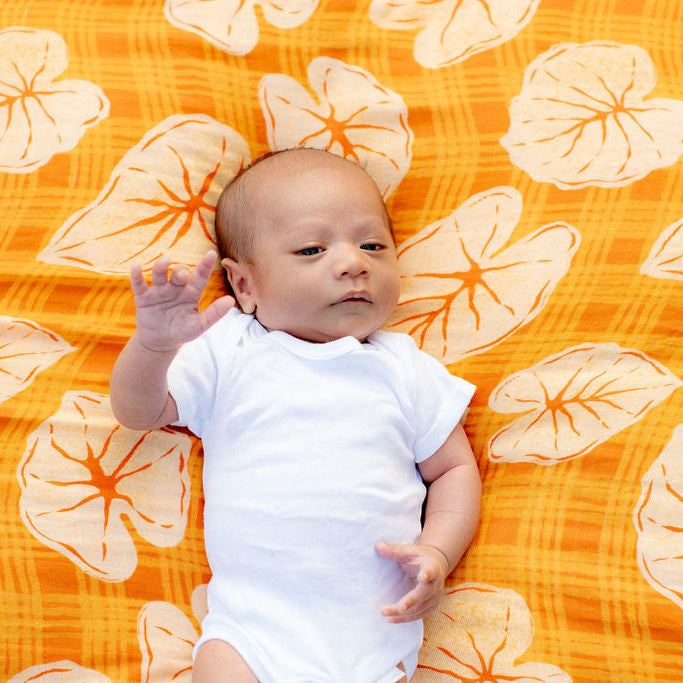 Orange Palaka Kapa Moe - Hawaiian Bamboo Swaddle