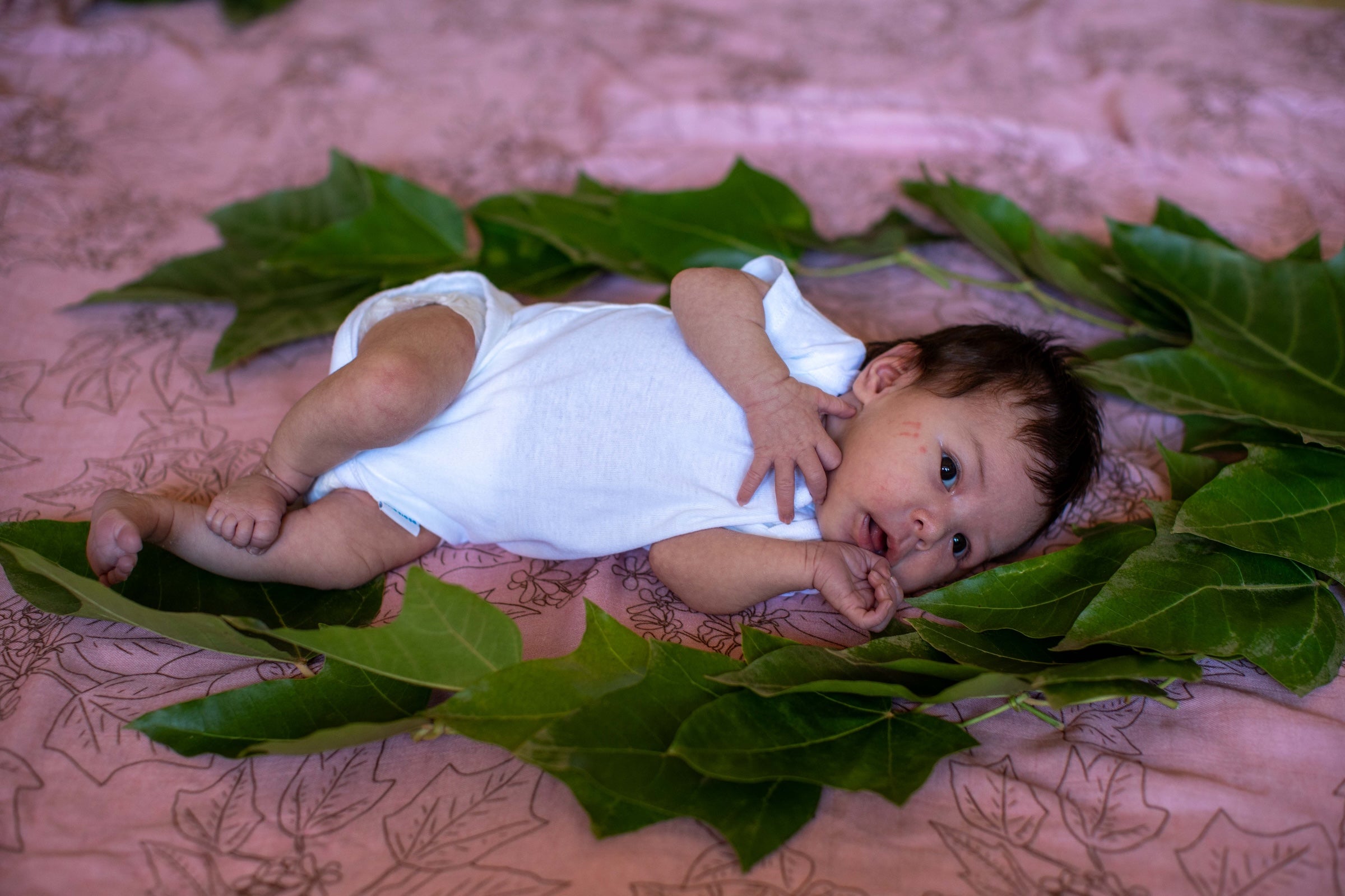 Pink Pua Kukui Bamboo Muslin Kapa Moe (Swaddle Blanket)