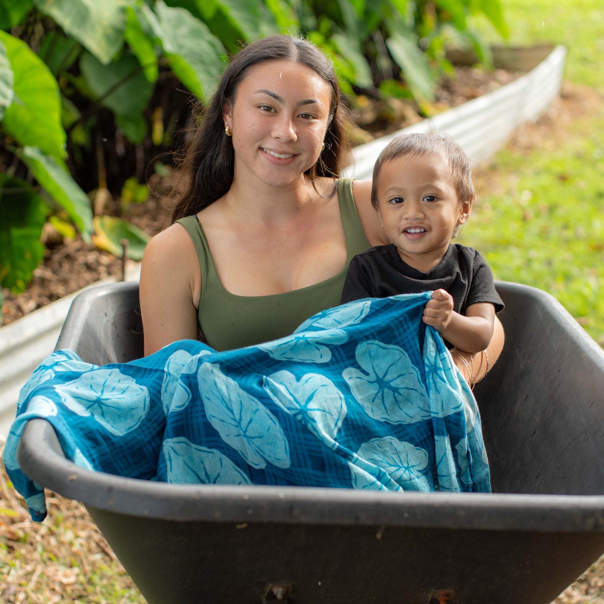 Hawaiian Bamboo Swaddle — Blue Palaka Kalo | The Keiki Dept