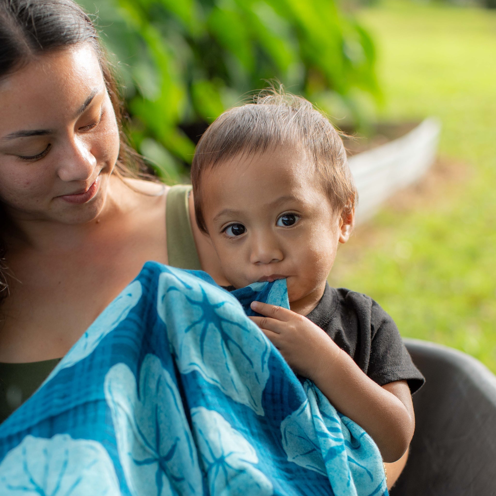 Hawaiian Bamboo Swaddle — Blue Palaka Kalo | The Keiki Dept