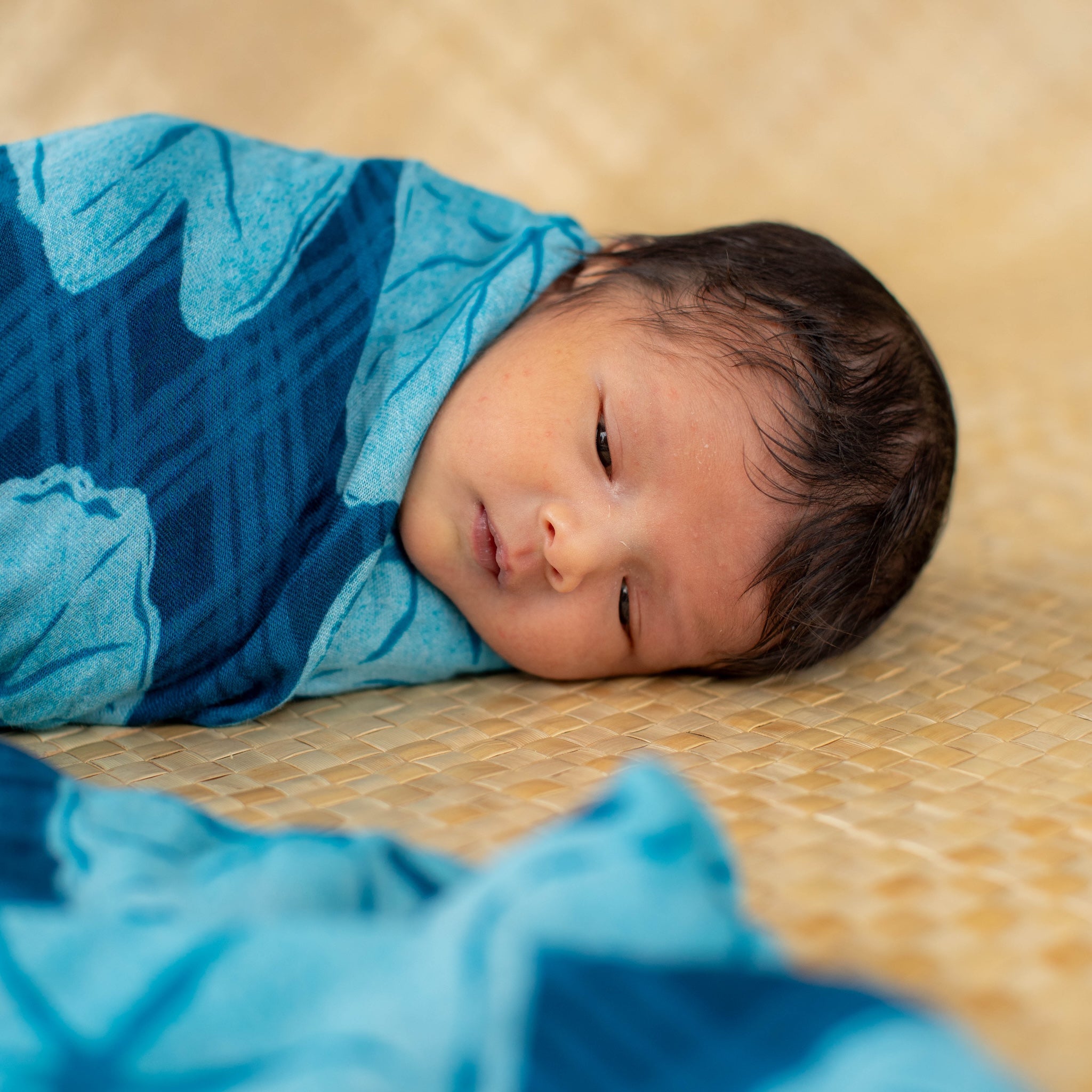 Hawaiian Bamboo Swaddle — Blue Palaka Kalo | The Keiki Dept
