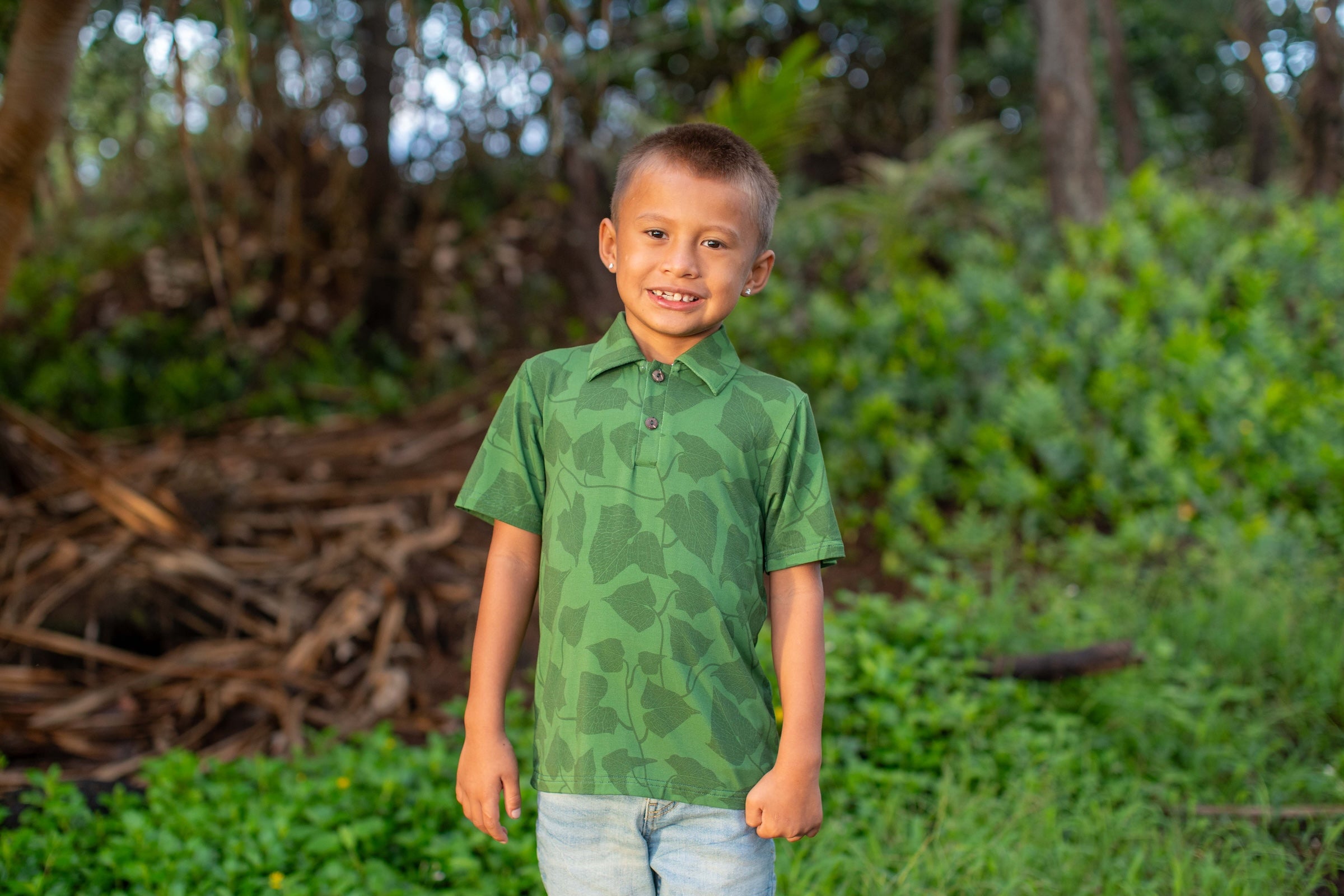 Green Peʻahi Fern Bamboo Kalei Athletic Polo