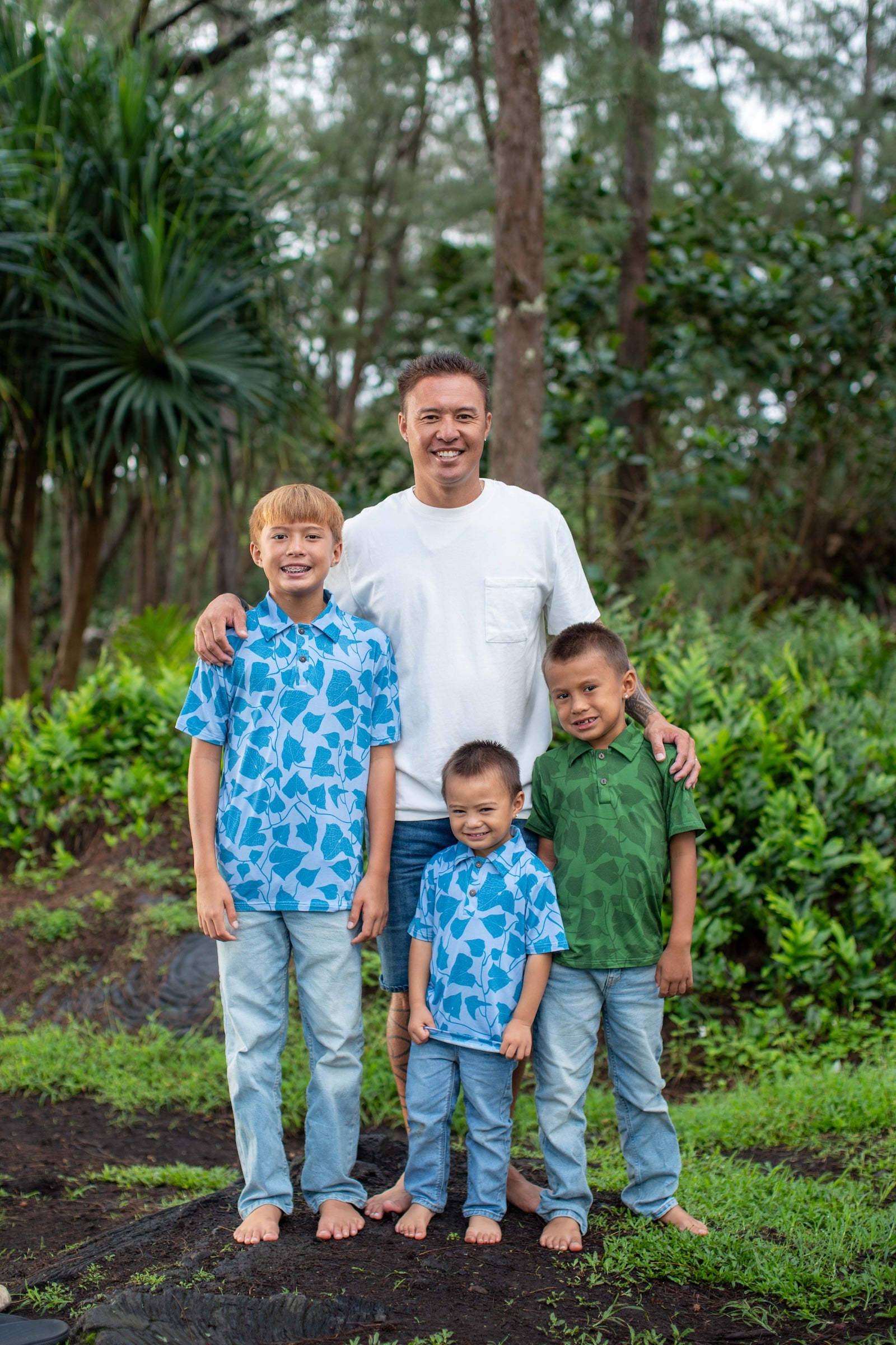 Blue Peʻahi Fern Bamboo Kalei Athletic Polo