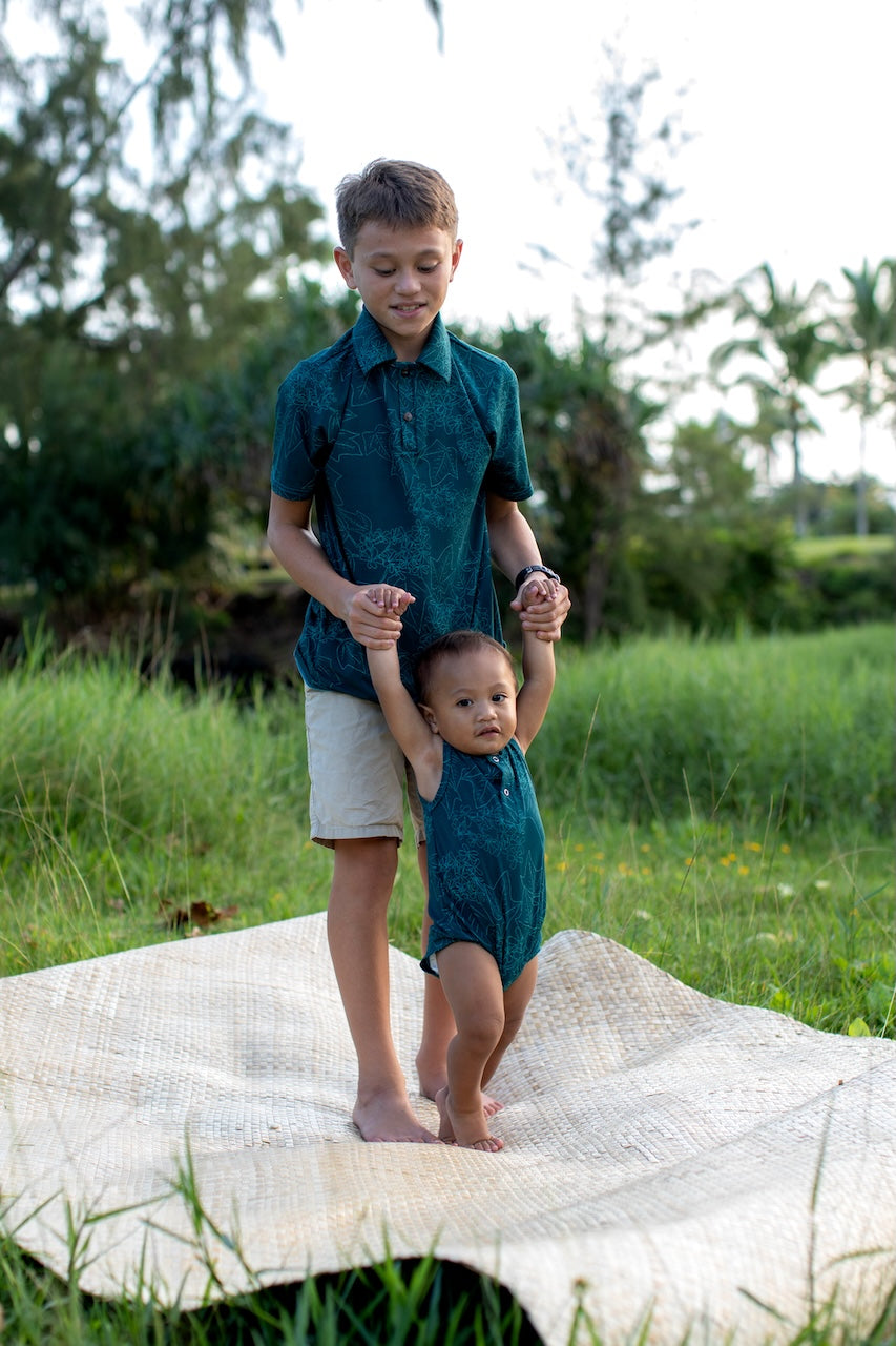 Dark Blue Pua Kukui Bamboo Kalei Athletic Polo